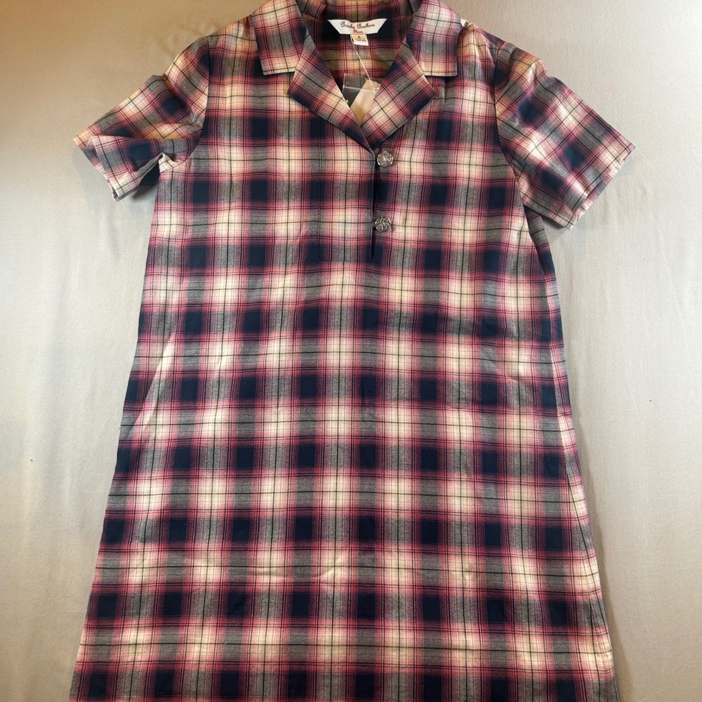 Brooks Brothers Fleece Girls Plaid Shift Dress Navy Red Cotton Size 8 NWT